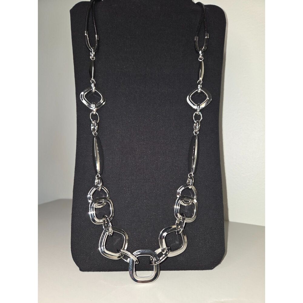 Chico's Silver Tone and Leather Necklace
